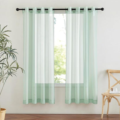 NICETOWN Sage Green Sheer Curtains 72 inches Long, Grommet Light Filtering Window Treatments Airy & Breathable Soft Drapes for Kids Room/Bedroom, W54 x L72, 2 Panels