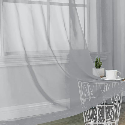 OVZME Light Grey Sheer Curtains 63 Inches Long 2 Panels - Soft Light Filtering Window Sheer Panels for Living Room/Bedroom, Top Dual Rod Pocket, 1 Pair, Each 42Wx63L Inches