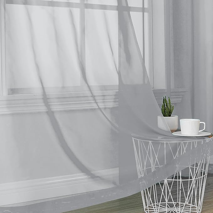 OVZME Light Grey Sheer Curtains 84 Inches Long 2 Panels - Soft Light Filtering Window Sheer Panels for Living Room/Bedroom, Top Dual Rod Pocket, 1 Pair, Each 42Wx84L Inches