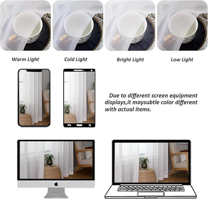 Chyhomenyc White Sheer Valances for Windows - Light Filtering Small Kitchen Curtains, Rod Pocket Short Top Window Treatment Decor for Living Room Bathroom Basement, 42Wx16L inches, 2 Panels