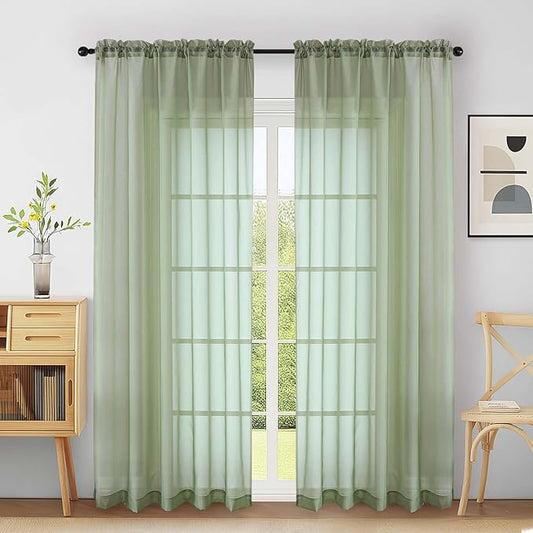Extra Wide Sheer Sage Green Curtains 84 Inches Long 2 Panels, Soft Airy Transparent Light Filtering Elegant Patio Curtains for Sliding Glass Door, Top Dual Rod Pocket Design, 2x59Wx84L Inches