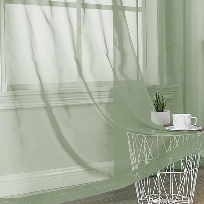 OVZME Sage Green Sheer Curtains 78 Inches Long 2 Panels - Soft Light Filtering Window Sheer Panels for Living Room/Bedroom, Top Dual Rod Pocket, 1 Pair, Each 42Wx78L Inches