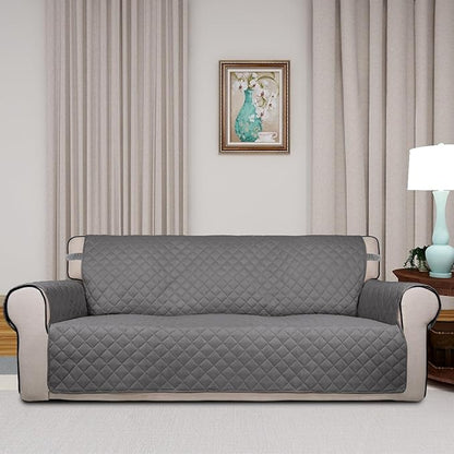 PureFit Reversible Quilted Sofa Cover, Water Resistant Slipcover Furniture Protector, Washable Couch Cover with Non Slip and Elastic Straps for Kids, Dogs, Pets (Oversized Sofa, Gray/Ivory)