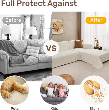 Sectional Couch Covers, 2 Pieces Washable L Shaped Couch Covers Sofa Blanket for Dogs Pet Friendly Sectional Sofa Slipcovers Furniture Covers,71"x 102"+ 71"x 110",(Large,Cream White)