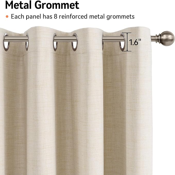 100% Blackout Shield Linen Blackout Curtains for Bedroom, Butter Cream Grommet Curtains for Living Room, Thermal Insulated Room Darkening Drapes for Nursery, Boho Home Decor, 50" W x 108" L, 2 Panels