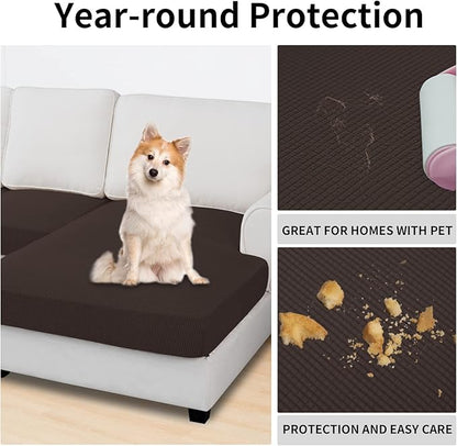 Easy-Going Stretch 3 Pieces Couch Cushion Covers for Sectional Sofa Left/Right L Shape Chaise Lounge Sofa Seat slipcover Anti-Slip Sofa Cover Soft (2 Seater + 1 Chaise, Chocolate)