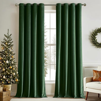 MIULEE Christmas Velvet Curtains Emerald Green Elegant Grommet Thermal Insulated Soundproof Room Darkening Black Out Curtains/Drapes for Classical Living Room Bedroom Decor 52 x 108 Inch Set of 2