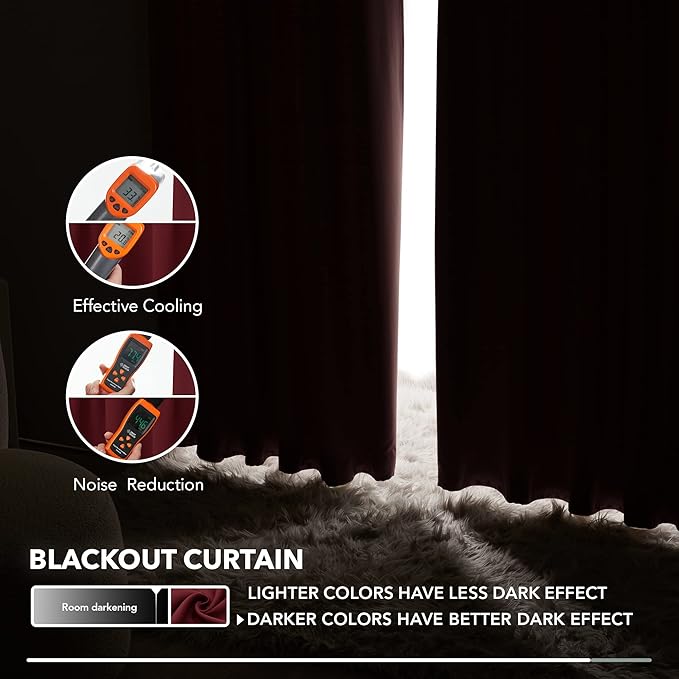 Deconovo Solid Back Tab and Rod Pocket Curtains Thermal Insulated Blackout Window Curtains for Kitchen 52Wx54L Inch Burgundy Red 2 Panels