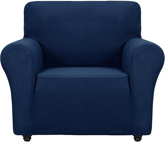 ZNSAYOTX Super Stretch Chair Slipcover Universal Sofa Chair Covers for Living Room Dogs Pet Furniture Protector Spandex Armchair Slipcovers with Anti Slip Foam Sticks (Navy Blue, Chair)