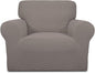Easy-Going Stretch Chair Sofa Slipcover 1-Piece Couch Sofa Cover Furniture Protector Soft with Elastic Bottom for Kids, Pet. Spandex Jacquard Fabric Small Checks (Chair, Taupe)