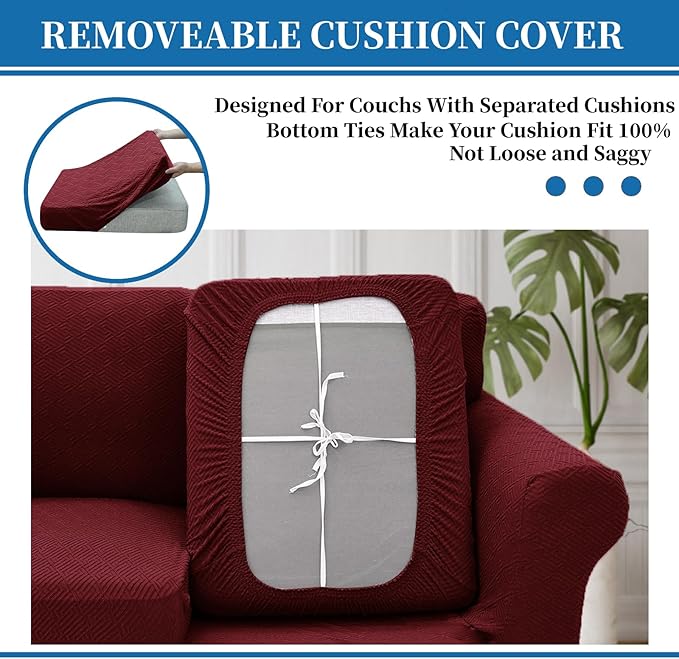 XINEAGE 2026 New 3 Pieces Couch Covers for 2 Cushion Sofa Super Stretch Loveseat Slipcover Pet Dog Universal Slip Cover Anti Slip Love Seat Furniture Protector (Wine Red, 55"-69")