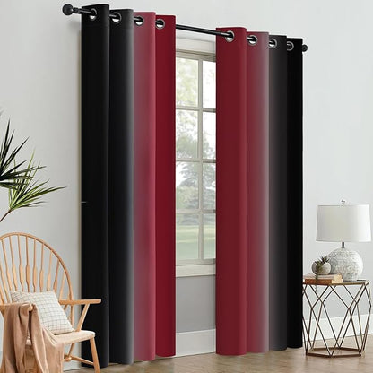 SimpleHome Ombre Room Darkening Curtains 84 inches Length for Bedroom,Grommet Gradient Light Blocking Burgundy and Black Gradient Window Curtains for Living Room,2 Panels, 52x84 inches