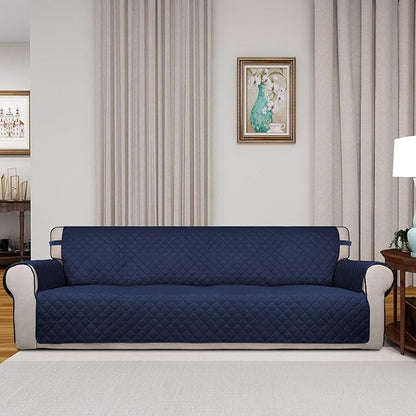 PureFit Reversible Quilted Sofa Cover, Water Resistant Slipcover Furniture Protector, Washable Couch Cover with Non Slip and Elastic Straps for Kids, Dogs, Pets (XX Large, Navy/Ivory)