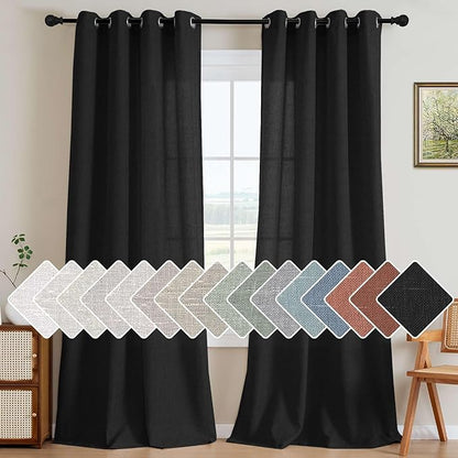 H.VERSAILTEX Living Room Linen Curtains Home Decorative Nickel Grommet Curtains Privacy Added Energy Saving Light Filtering Window Treatments Panels for Bedroom, Heather Black, 2 Panels, 52 x 96 Inch