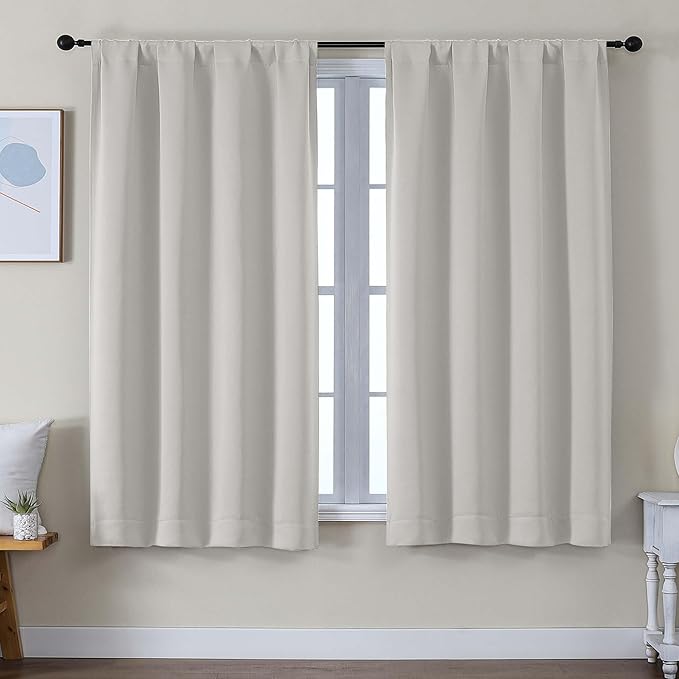 Simplebrand Ava Natural Blackout Curtains for Bedroom 63 Inch Length 2 Panels Set, Solid Thermal Insulated Privacy Living Room Window Treatment Curtains Blackout Drapes, W50 x L63 Inch