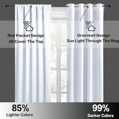 RYB HOME Extra Wide Curtains for Bedroom Living Room 63 inches Long, Thermal Insulated Privacy Drapes for Nursery Home Theater Dining Room, Width 62 by Length 63, Greyish White, 2 Panels