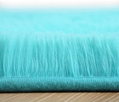 Amearea Premium Soft Area Rug 4x5.3 Feet, Blue Rugs for Living Room, Fluffy Carpet for Bedroom Nursery Playroom Teen Bedside Home Decor, Comfortable Indoor Furry Dorm Carpets, Blue