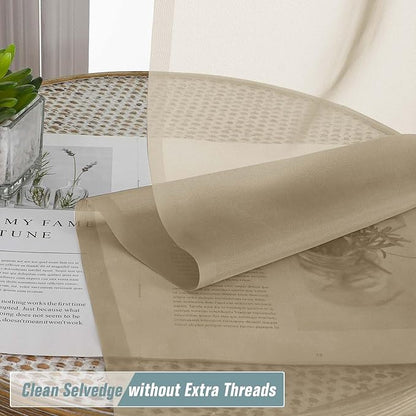 Taupe Sheer Curtains 84 Inches Long 2 Panels, Elegant Airy Transparent Light Filtering Window Curtains, Window Drapes for Living Room Bedroom, Top Dual Rod Pocket Design, 2x42Wx84L Inches