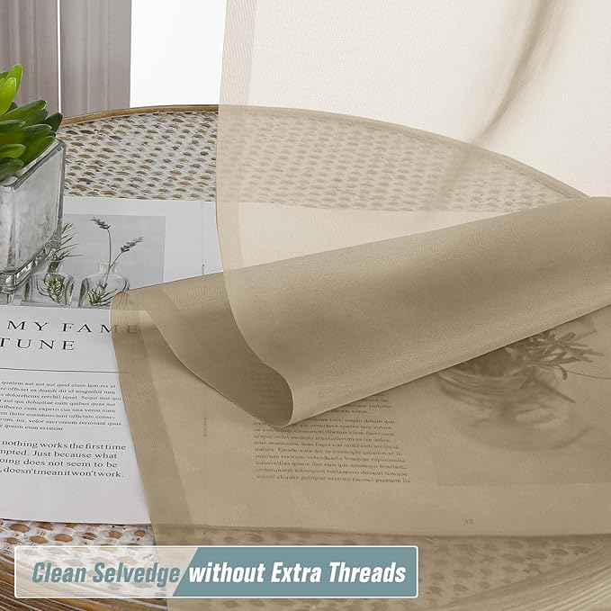 Taupe Window Sheer Curtains 45 Inches Length, Voile Short Curtains for Living Room Bedroom, Modern Soft Window Drapes 2 Panels Set, Top Dual Rod Pocket Design, 2x42Wx45L Inches