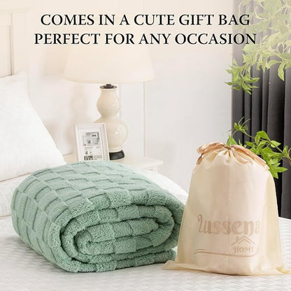 Sage Green 300GSM Fluffy XL Throw Blanket Soft Fleece Bed and Couch Blankets for Bedroom, Farmhouse, and Aesthetic Room Decor 5070