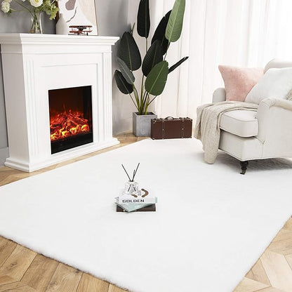 Ashler Faux Fur Rug, Ultra Soft Faux Rabbit Fur, White Area Rugs, 6 x 9 Feet Rectangle, Machine Washable Nursery Decor Throw Rugs for Bedroom, Kids Room, Living Room