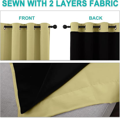 NICETOWN 100% Blackout Blinds, Set of 2, 46 inches x 45 inches, Laundry Room Decor Window Treatment Curtains for Large Patio Sliding Door, Thermal Insulated Paler Yellow Curtains for Bedroom