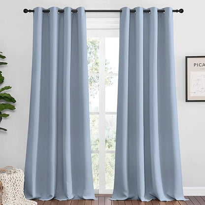 NICETOWN Vintage Blue Blackout Curtains 120 inches Length for Living Room, 2 Panels, 55" Wide, Thermal Insulated Long Drapes for Large Window
