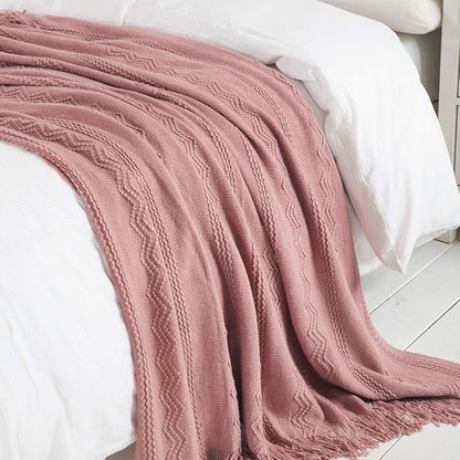 BOURINA Coral Pink Throw Blanket 50 x90 Inches Textured Solid Soft Sofa Throw Bed Runner Knitted Decorative Blanket