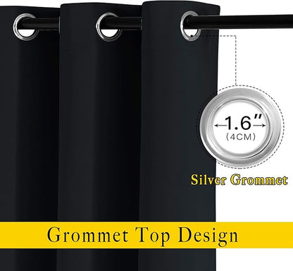 NICETOWN Black Blackout Curtains 36 inch Curtains for Kitchen, Grommet Solid Window Treatments Sound Reducing for Bedroom, 2 Panels, W37 x L36, 2 Panels
