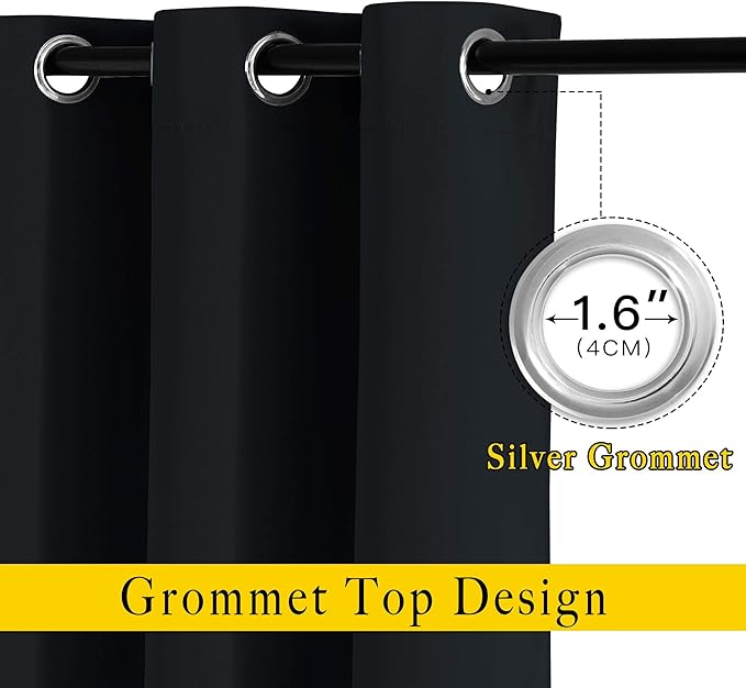 NICETOWN Blackout Curtain Panels 72 inches Length - Light Reducing Thermal Insulated Solid Grommet Room Darkening for Bedroom/Night Shift (Set of 2, 46 inches Wide, Black)