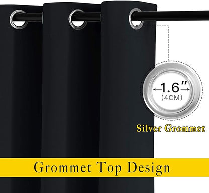 NICETOWN Blackout Curtain Panels 72 inches Length - Light Reducing Thermal Insulated Solid Grommet Room Darkening for Bedroom/Night Shift (Set of 2, 46 inches Wide, Black)