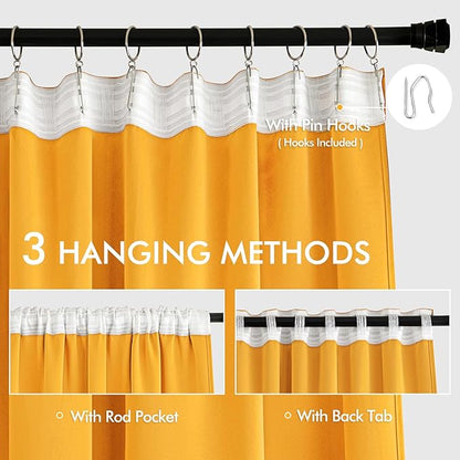 MIULEE Yellow Back Tab Blackout Curtains 102 Inch Long 2 Panels Set for Bedroom, Rod Pocket/Pinch Pleated Thermal Insulated Living Room Darkening Light Blocking Floor to Ceiling Drapes