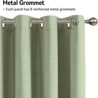 100% Blackout Shield Linen Blackout Curtains for Bedroom, Sage Green Grommet Curtains for Living Room, Thermal Insulated Room Darkening Drapes for Nursery, Boho Home Decor, 50" W x 84" L, 2 Panels