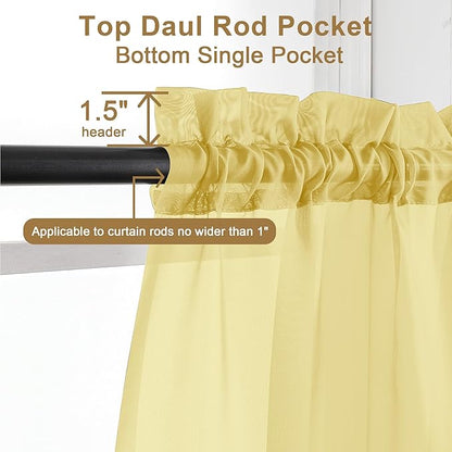 Chyhomenyc Mustard Yellow Sheer Curtains 63 Inches Long, Light Filtering Window Sheer Curtain Panel Drapes, Elegant Rod Pocket Soft Voile for Bedroom Living Room, Each 42Wx63L Inches, 2 Panels