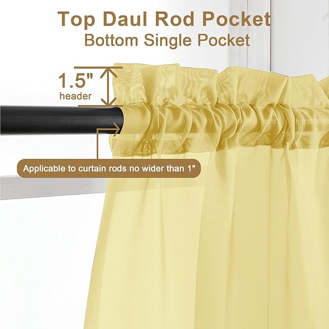 Chyhomenyc Mustard Yellow Sheer Curtains 108 Inches Long - Light Filtering Elegant Voile Extra Long Panel Drapes for Living Room Floor to Ceiling Window, Each 42Wx108L Inch, 9FT, 2 Panels