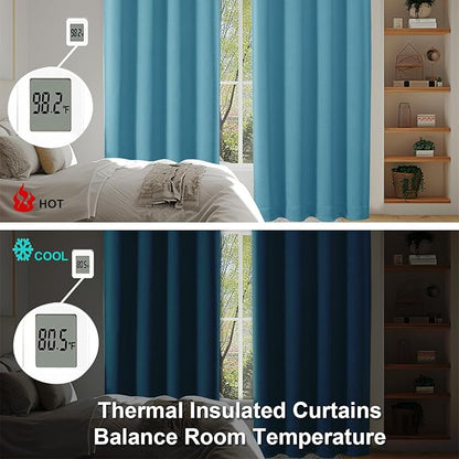Simplebrand Ava Turquoise Blackout Curtains for Bedroom 96 Inches Long 2 Panels, Solid Thermal Insulated, Energy Saving Nursery Window Treatment Curtains Blackout Drapes, W50 x L96 Inch, Turquoise