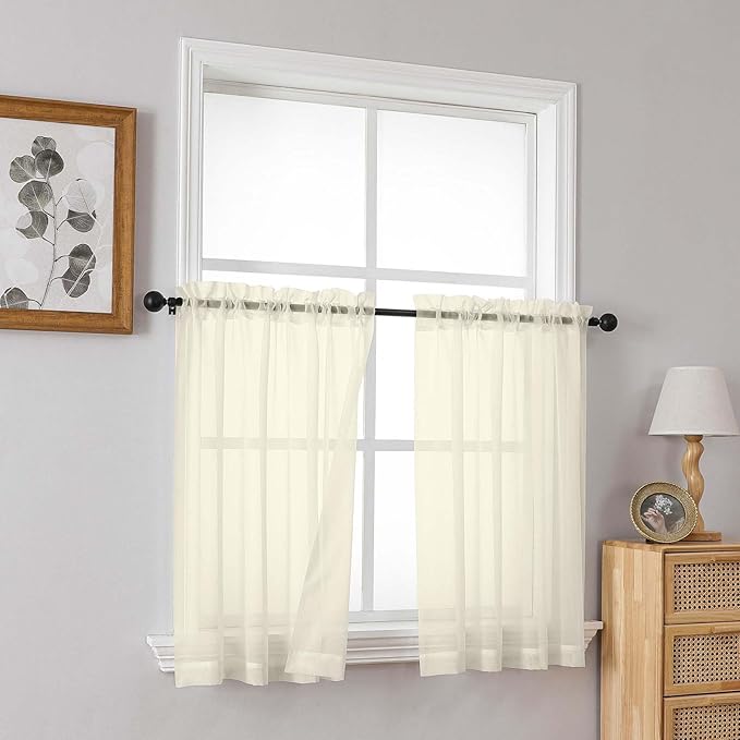 Cream Sheer Curtains Tier 30 Inches Length 2 Panels Set, Light Filtering Lightweight Soft Window Treatments Drapes, Cute Elegant Cafe Curtains for Nursery, Dual Rod Pocket, 2x42Wx30L Inches