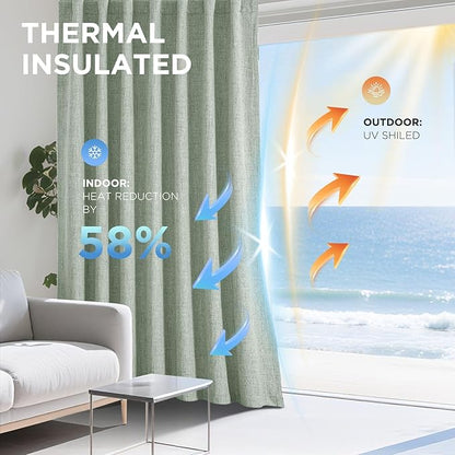 Joydeco Blackout Curtains for Bedroom - 100% Light Blocking 2 Panels Sage Green Drapes 37" W x 63" L, Thermal Insulated Room Darkening Curtains, Linen Textured for Living Room, Rod Pocket & Back Tabs