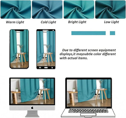 Simplebrand Ava Teal Short Blackout Curtains for Bedroom 45 Inches Long 2 Panels Set, Solid Thermal Insulated, Energy Saving Window Treatment Curtains Blackout Drapes, W40 x L45 Inch