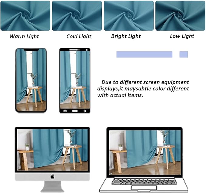Simplebrand Ava Turquoise Blackout Curtains for Bedroom 96 Inches Long 2 Panels, Solid Thermal Insulated, Energy Saving Nursery Window Treatment Curtains Blackout Drapes, W40 x L96 Inch, Turquoise