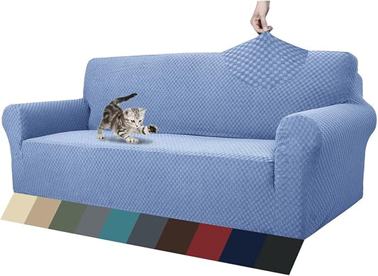 ZNSAYOTX 1 Piece Jacquard Couch Covers for 3 Cushion Couch Living Room High Stretch Sofa Cover Pets Dogs Friendly Anti Slip Thickened Slipcovers Furniture Protector (Large, Light Blue)