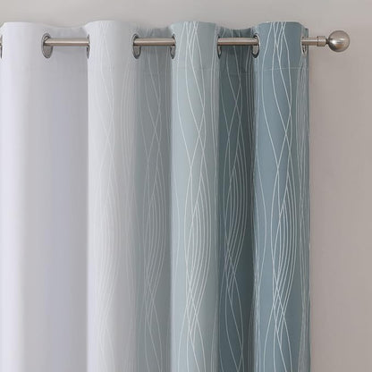 Estelar Textiler Stone Blue and Greyish White Blackout Curtains 96 Inches Long,Full Room Darkening Grommet Curtains for Bedroom,Thermal Insulated Ombre Blackout Drapes for Living Room,52Wx96L,2 Panels