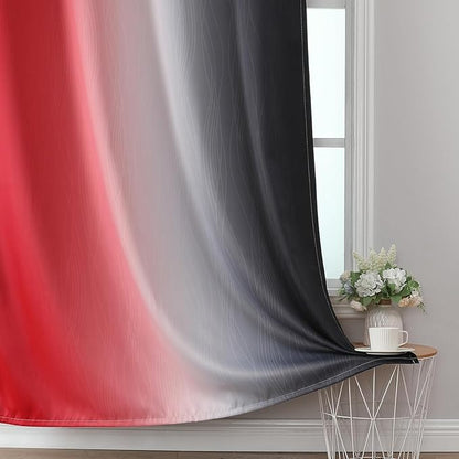 Estelar Textiler Ombre Red and Black Curtains 63 Inch Length 2 Panels, 100% Blackout Curtains for Living Room, Grommet Thermal Insulated Drapes, Full Light Blocking Curtains for Bedroom, 52x63 Inch