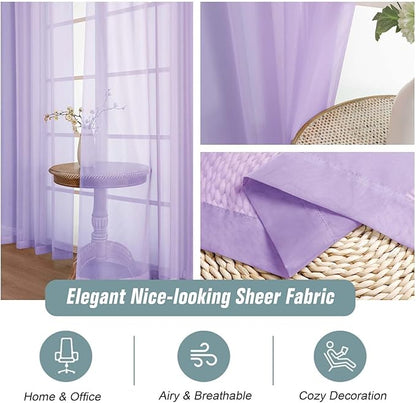 Lavender Sheer Curtains for Window 72 inches Long 2 Panels Set, Soft Airy Modern Light Filtering Sheer Curtains for Living Room Bedroom, Dual Rod Pocket Solid Window Drapes, 2x42Wx72L inches