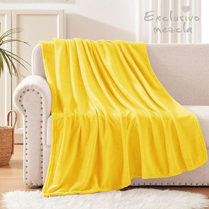 Exclusivo Mezcla Fleece Throw XL Blanket for Couch, Sofa, Super Soft and Warm Vibrant Yellow Blankets, All Season, Cozy, Plush, Lightweight, 50x70 Inches