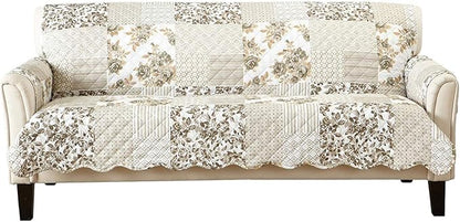 Great Bay Home Reversible Patchwork Sofa Cover - Washable Slipcover Furniture Protector with Elastic Straps - Perfect for Kids & Pets - Box-Stitched Detail (Taupe)