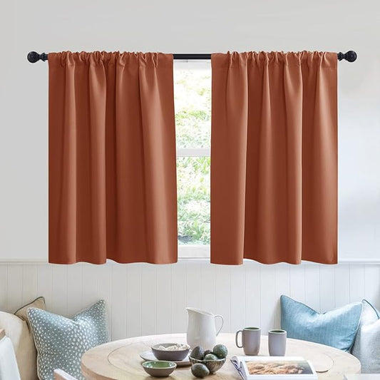 RYB HOME Blackout Bathroom Window Curtains, Short Thermal Insulated Heat Blocking Rod Pocket Half Window Curtain Tiers for Nursery Bedroom, Width 42 by Length 30, Burnt Orange, 2 Panels