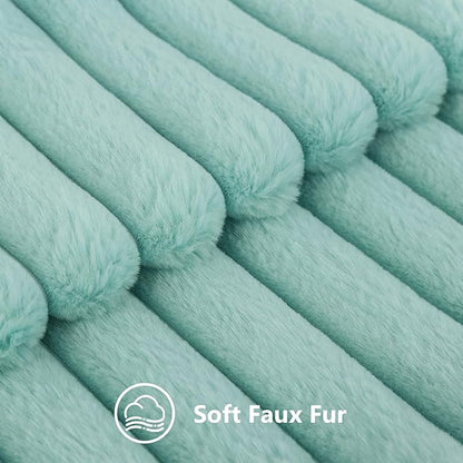 decorUhome Summer Cozy Faux Fur Throw Pillow Covers 18x18 Set of 2 Decorative Soft Plush Striped Modern Farmhouse Boho Couch Pillow Cases with Velvet Back for Sofa Bed Living Room, Aqua