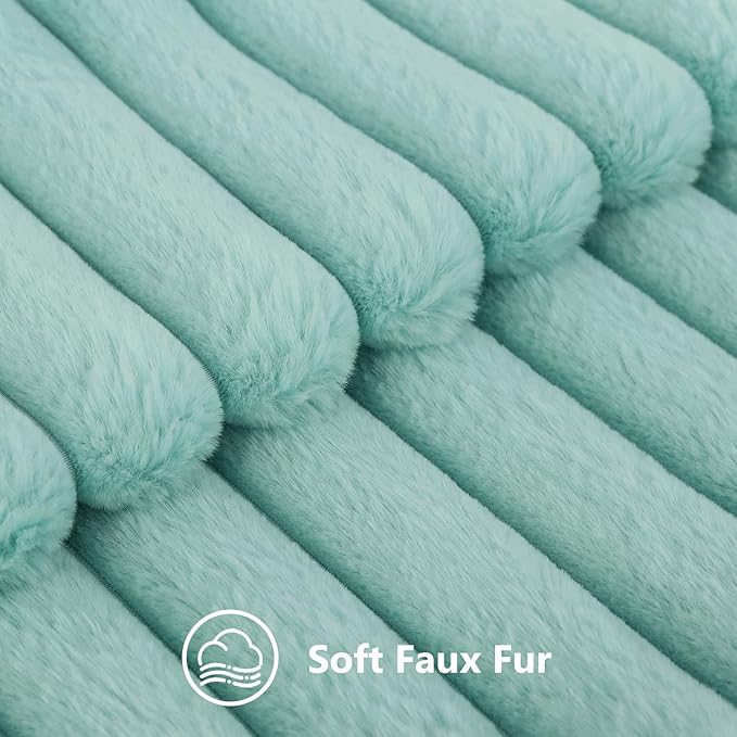decorUhome Summer Cozy Faux Fur Throw Pillow Covers 16x16 Set of 2 Decorative Soft Plush Striped Modern Farmhouse Boho Couch Pillow Cases with Velvet Back for Sofa Bed Living Room, Aqua