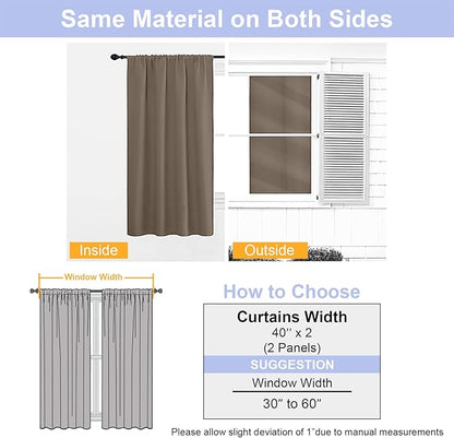 Simplebrand Ava Brown Short 36 Inches Blackout Curtain 2 Panels Set, Half Window Rod Pocket Privacy Curtain Tiers for Kitchen, Curtains Blackout for Bathroom Shades, W40 x L36 Inch, Brown